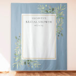 Dusty Blue Foliage Bridal Shower Photo Backdrop Tapestry<br><div class="desc">Featuring delicate watercolor greenery leaves on a dusty blue background,  this chic bridal shower photo booth backdrop can be personalized with the bride's name and special date. Designed by Thisisnotme©</div>