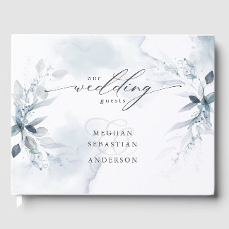 Dusty Blue Foliage Mariage Livre d'or