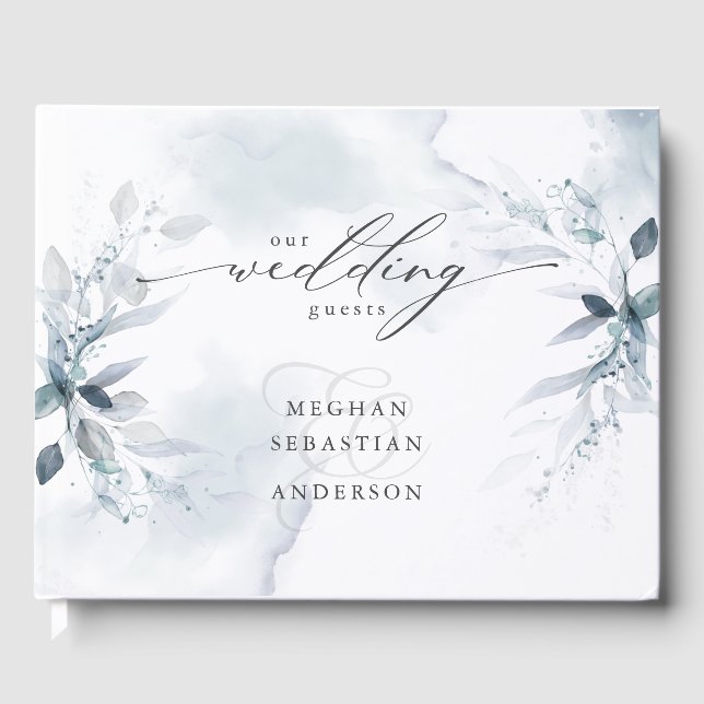 Dusty Blue Foliage Mariage Livre d'or (Recto)