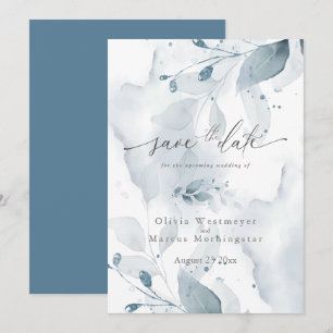 Dusty Blue Foliage Save the Date Invitation