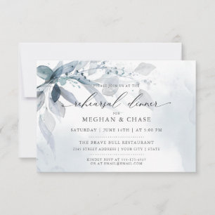 Dusty Blue Foliage Watercolor Rehearsal Dinner Invitation