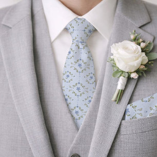 Dusty Blue Folk Botanical Wedding Tie