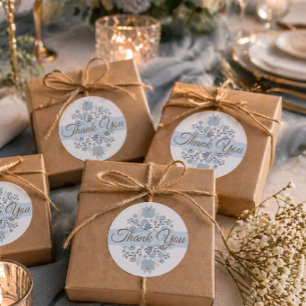 Dusty Blue Folk Floral Thank You Classic Round Sticker