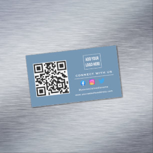 Dusty Blue Follow Scan To Connect With Us QR Code Magnetic Business Card