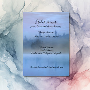 dusty blue forest landscape wedding invitation