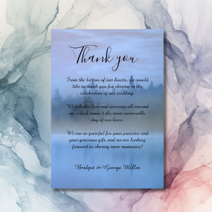 dusty blue forest landscape wedding thank you card