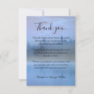 dusty blue forest landscape wedding thank you card