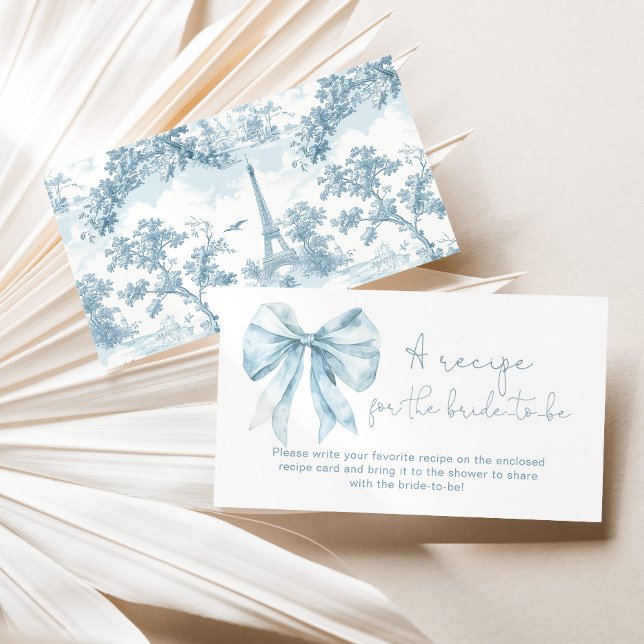 Dusty blue French bow recipe for the bride to be Enclosure Card (Creator Uploaded)