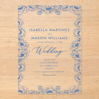 dusty blue french floral garden wedding invite acrylic invitations
