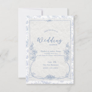  Dusty Blue French Floral Toile Wedding Invitation