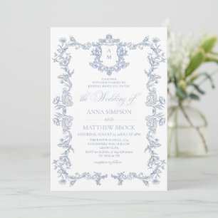 Dusty Blue French Floral Wedding Invitation