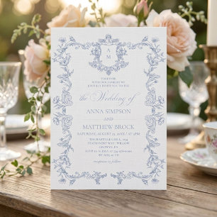 Dusty Blue French Floral Wedding Invitation