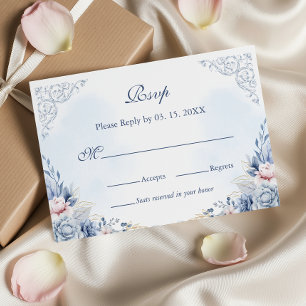 Dusty Blue French Garden Floral Wedding RSVP Card