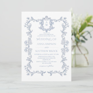Dusty Blue French Ornate Wedding Invitation