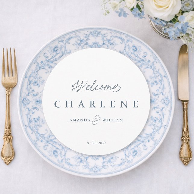 Dusty Blue French Round Wedding Menu Card (Créateur téléchargé)