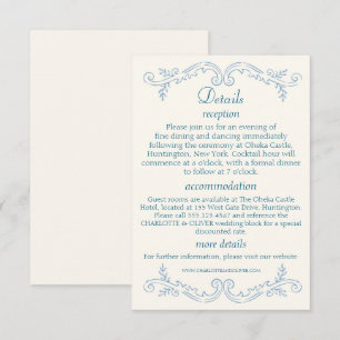 Dusty Blue French Toile Wedding Guest Details Card