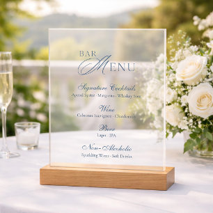 Dusty Blue Frosted Acrylic Wedding Bar Menu Sign