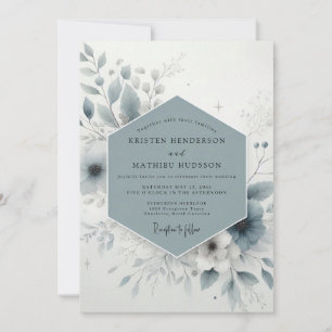 Dusty Blue Frosty Bloom Wedding Invitation