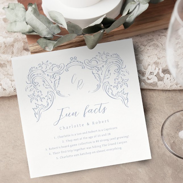 Dusty Blue Fun Facts Vintage Flourish Monogram Napkin (Dusty Blue Fun Facts Vintage Flourish Monogram Napkins)