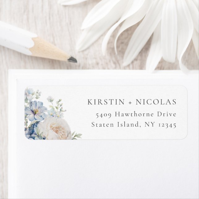 Dusty Blue Garden Floral Adresse de retour Label (En situation)