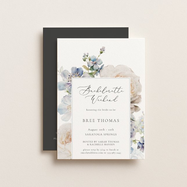 Dusty Blue Garden Floral Bachelorette Weekend Invitation (Creator Uploaded)