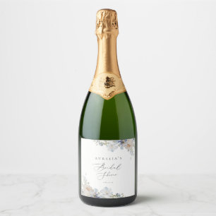 Dusty Blue Garden Floral Bridal Shower Sparkling Wine Label