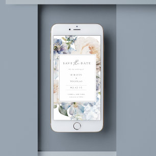 Dusty Blue Garden Floral Photo Save The Date