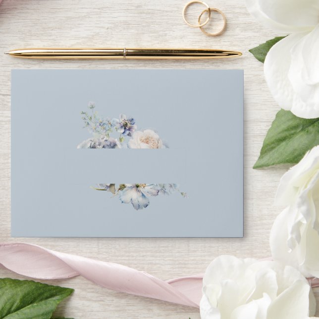Dusty Blue Garden Floral Wedding Envelope (Wedding)