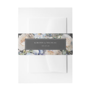 Dusty Blue Garden Floral Wedding Invitation Belly Band