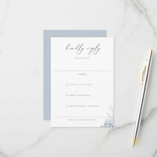 Dusty Blue Garden Floral Wedding RSVP Card (Front/Back In Situ)
