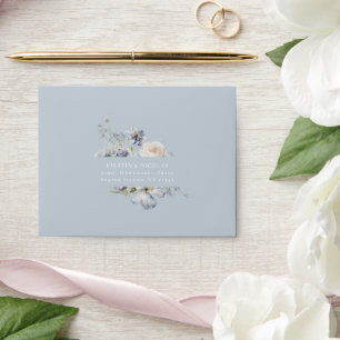 Dusty Blue Garden Floral Wedding RSVP  Envelope