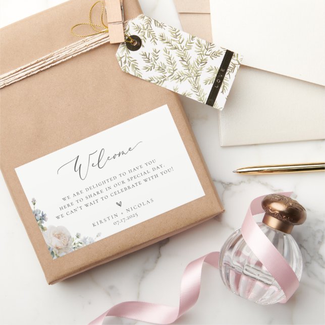 Dusty Blue Garden Floral Welcome Sticker (Gifting)