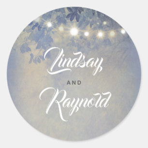 Dusty Blue Garden String Lights Dreamy Wedding Classic Round Sticker