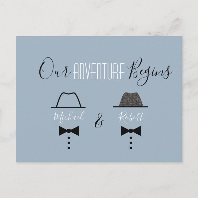 Dusty Blue Gay Wedding Save The Date Announcement Postcard (Front)