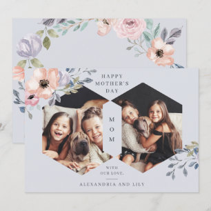 Dusty Blue Geometric Floral   Photo Mother's Day Invitation