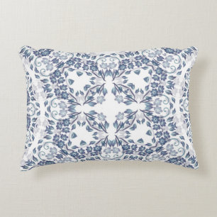 Dusty Blue Geometric Mandala Pattern Accent Pillow