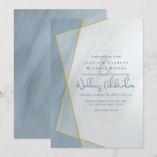dusty blue geometric typography wedding invitation