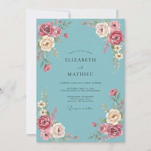 Dusty Blue Gilded Romance Wedding Invitation (Front)