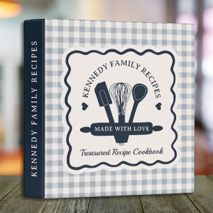 Dusty Blue Gingham Family Name Recipes Cookbook Binder