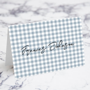 Dusty Blue Gingham Individual Name Place Cards