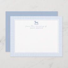 Dusty Blue Gingham Rocking Horse  Boy nursery card