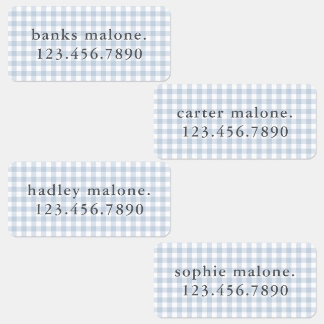 Dusty Blue Gingham Waterproof Name (Group)