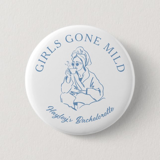 Dusty Blue Girls Gone Mild Spa Bachelorette 2 Inch Round Button (Front)