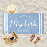 Dusty Blue Girls Weekend Personalized Name Beach Towel<br><div class="desc">Personalized beach towel design for a girls' weekend vacation getaway features a custom first name in modern script writing framed by coastal stripes,  with custom text for the occasion. The dusty grey blue background colour can be modified. Please visit our shop for other colour options.</div>