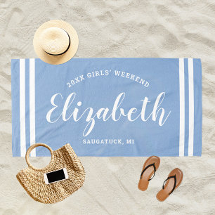 Dusty Blue Girls Weekend Personalized Name Beach Towel