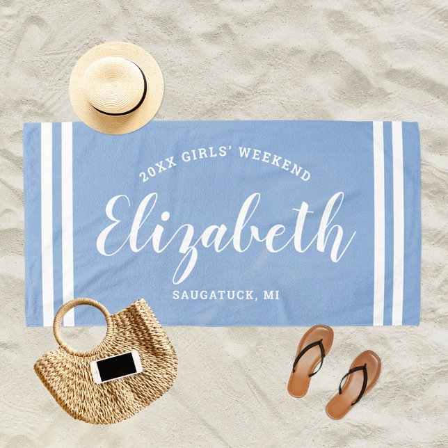 Dusty Blue Girls Weekend Personalized Name Beach Towel (Creator Uploaded)