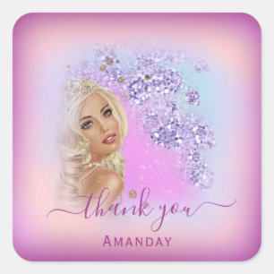 Dusty Blue Glitter Berry Thank Sweet 16th Princess Square Sticker
