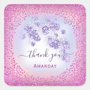 Dusty Blue Glitter Berry Thank Sweet 16th Purple Square Sticker