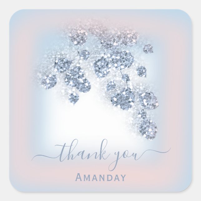 Dusty Blue Glitter Floral Rose Bbriddal Sweet 16th Square Sticker (Front)