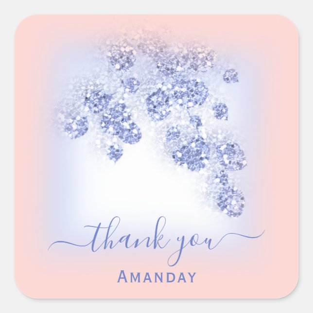 Dusty Blue Glitter Floral Rose Blush Sweet 16th Square Sticker (Front)